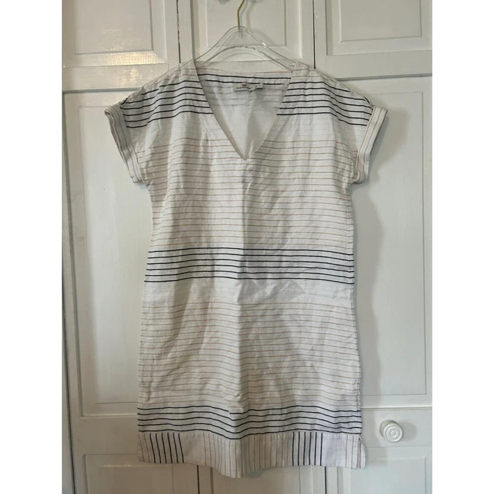 Vineyard Vines White Tunic Dress with Stripes and metallic accents. Size 4